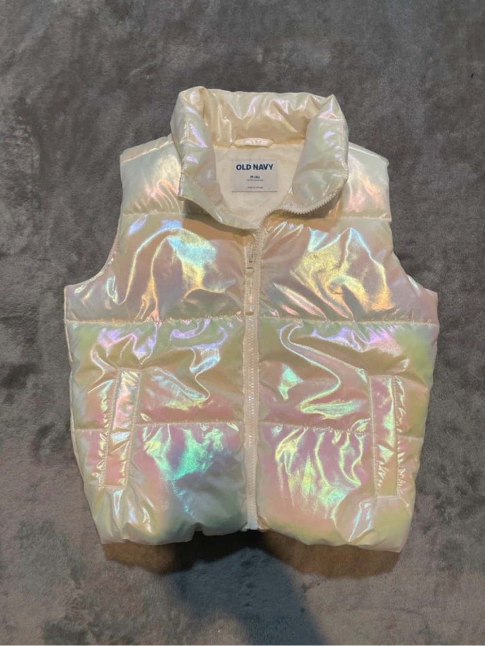 Old Navy Iridescent Cream Puffer Vest